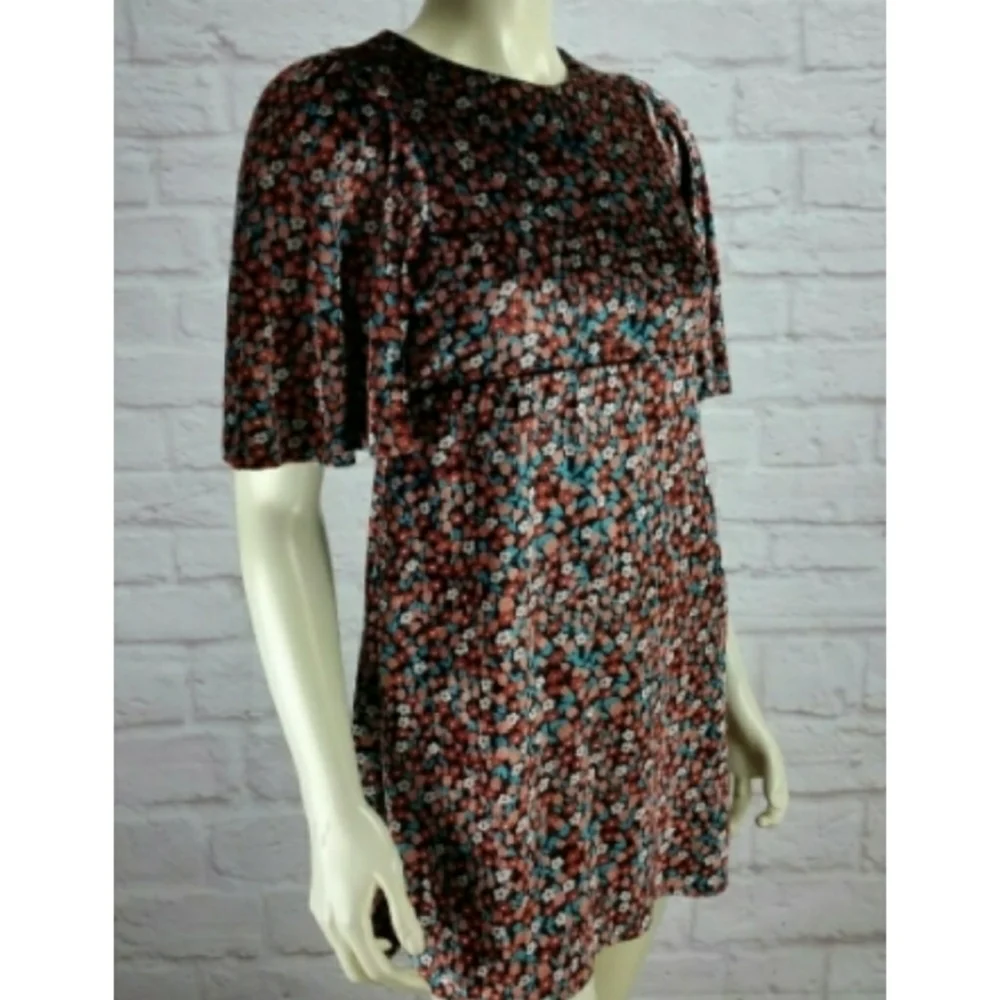 ZARA // short bell sleeve floral velvet mini dress